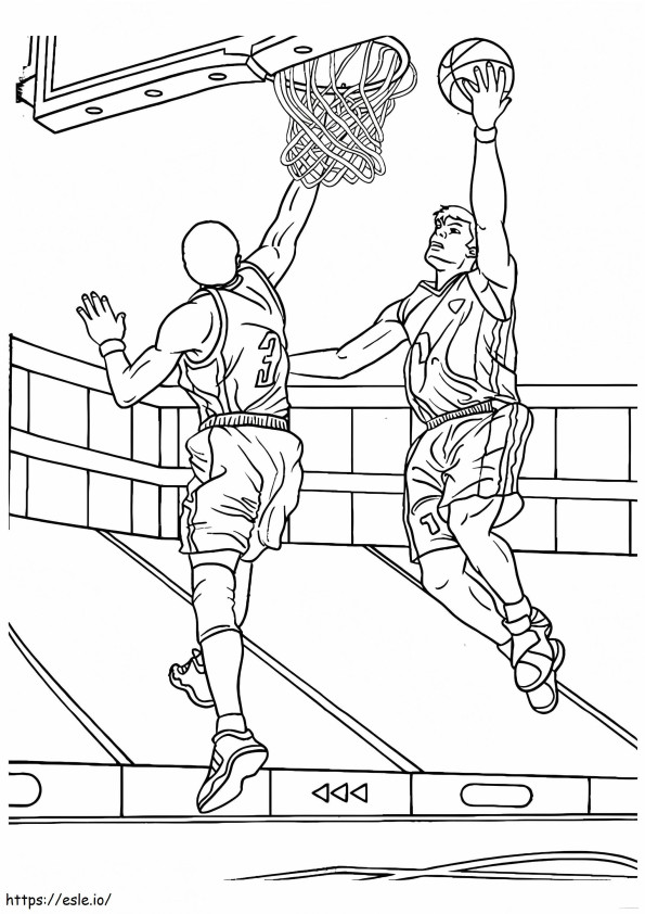 Coloriage Deux garçons jouent au basket à imprimer dessin