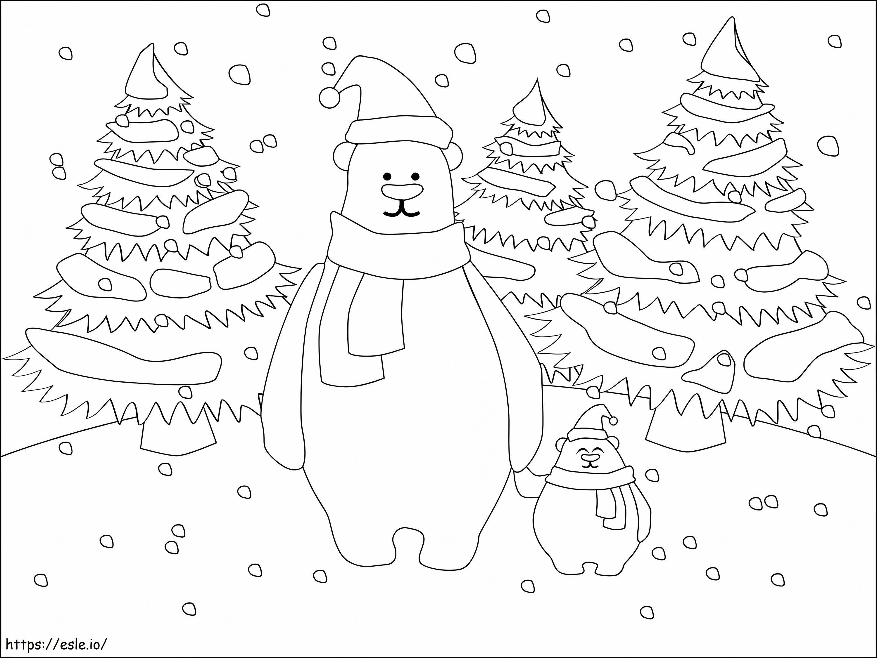 Beruang Kutub Natal yang menggemaskan Gambar Mewarnai