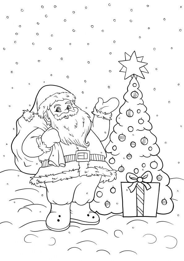 Santa and Christmas tree printing for free and coloring