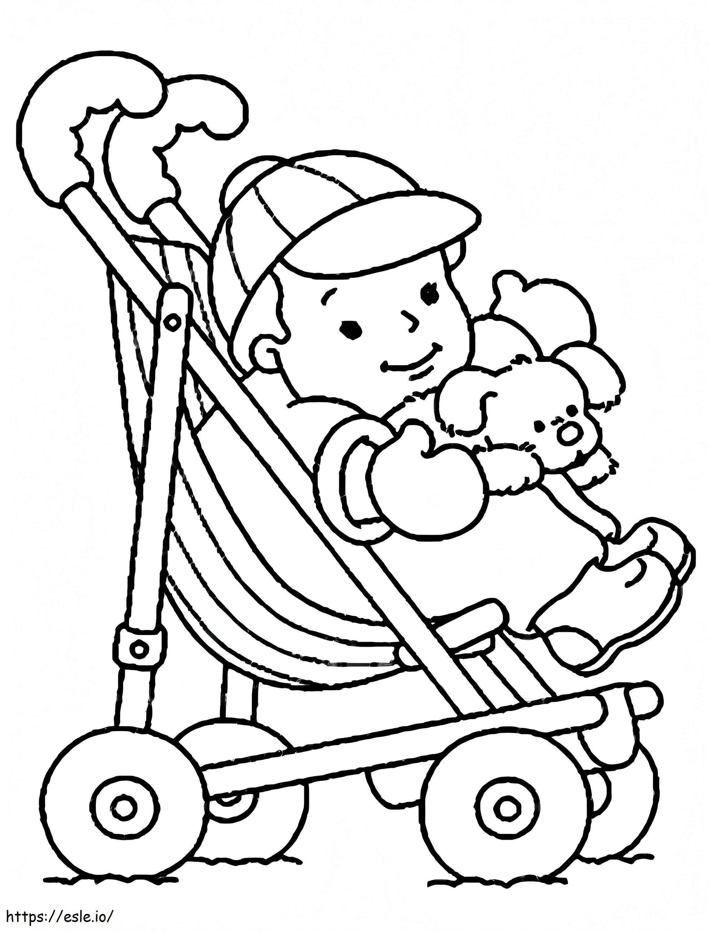 Bebek Arabasında Erkek Bebek Boyama Sayfası boyama