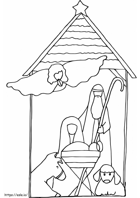Coloriage Scène de naissance de l'Enfant Jésus à imprimer dessin