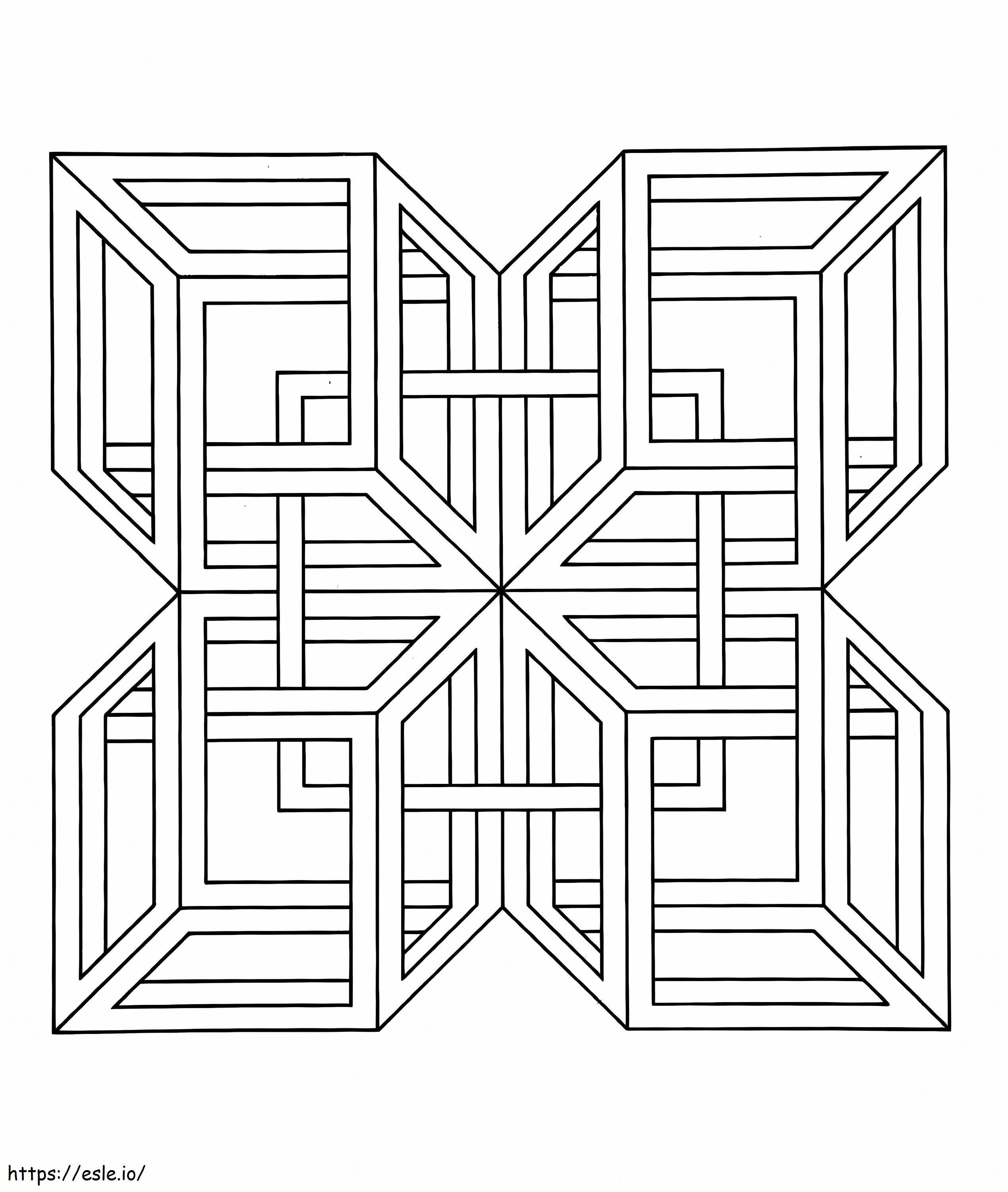 幾何学的な複雑な正方形 ぬりえ - 塗り絵