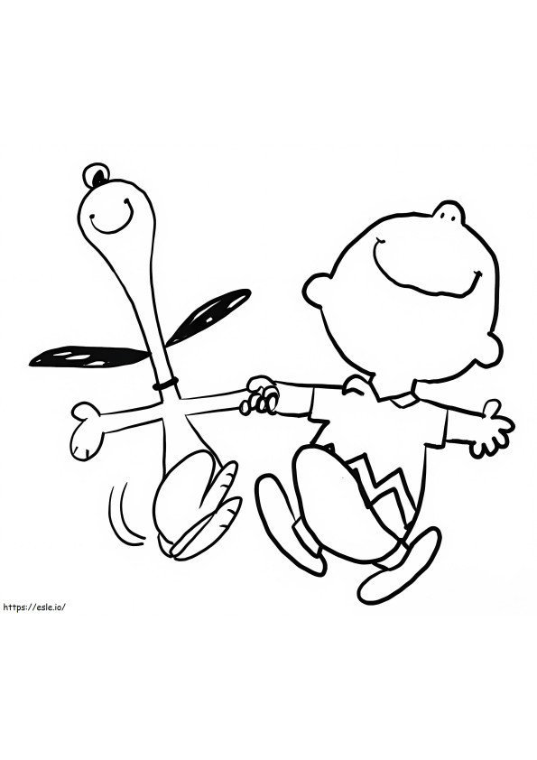 Snoopy feliz y charlie brown para colorear