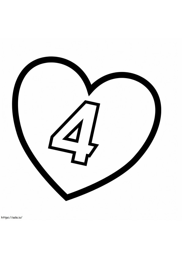 Número 4 en el corazón para colorear