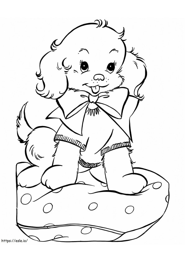 Schattige Puppy Op Kussen kleurplaat