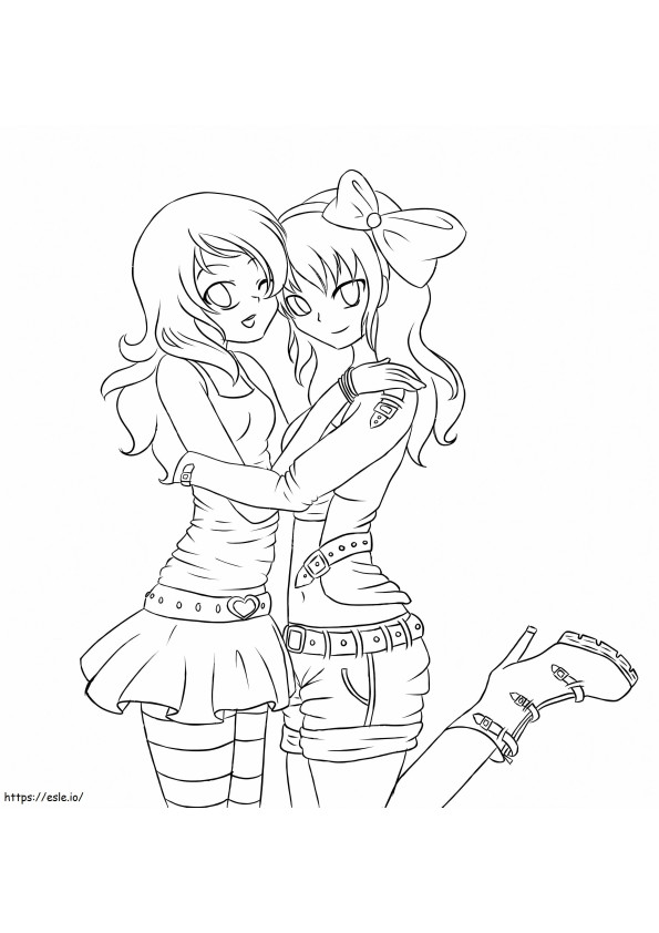 Anime Girls Best Friends coloring page