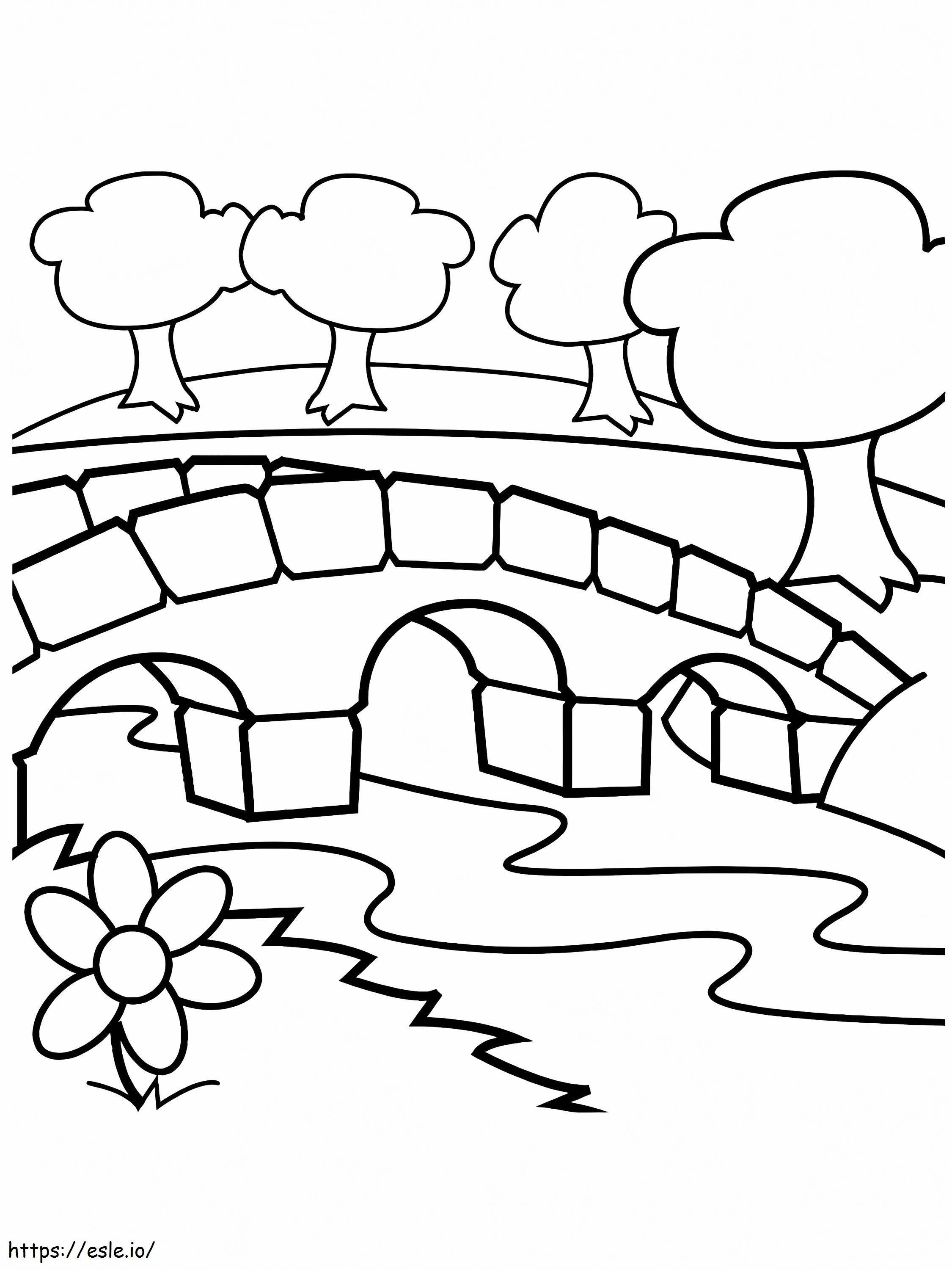 Coloriage Rivière et petit pont à imprimer dessin