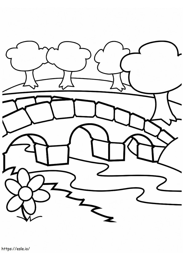 Coloriage Rivière et petit pont à imprimer dessin