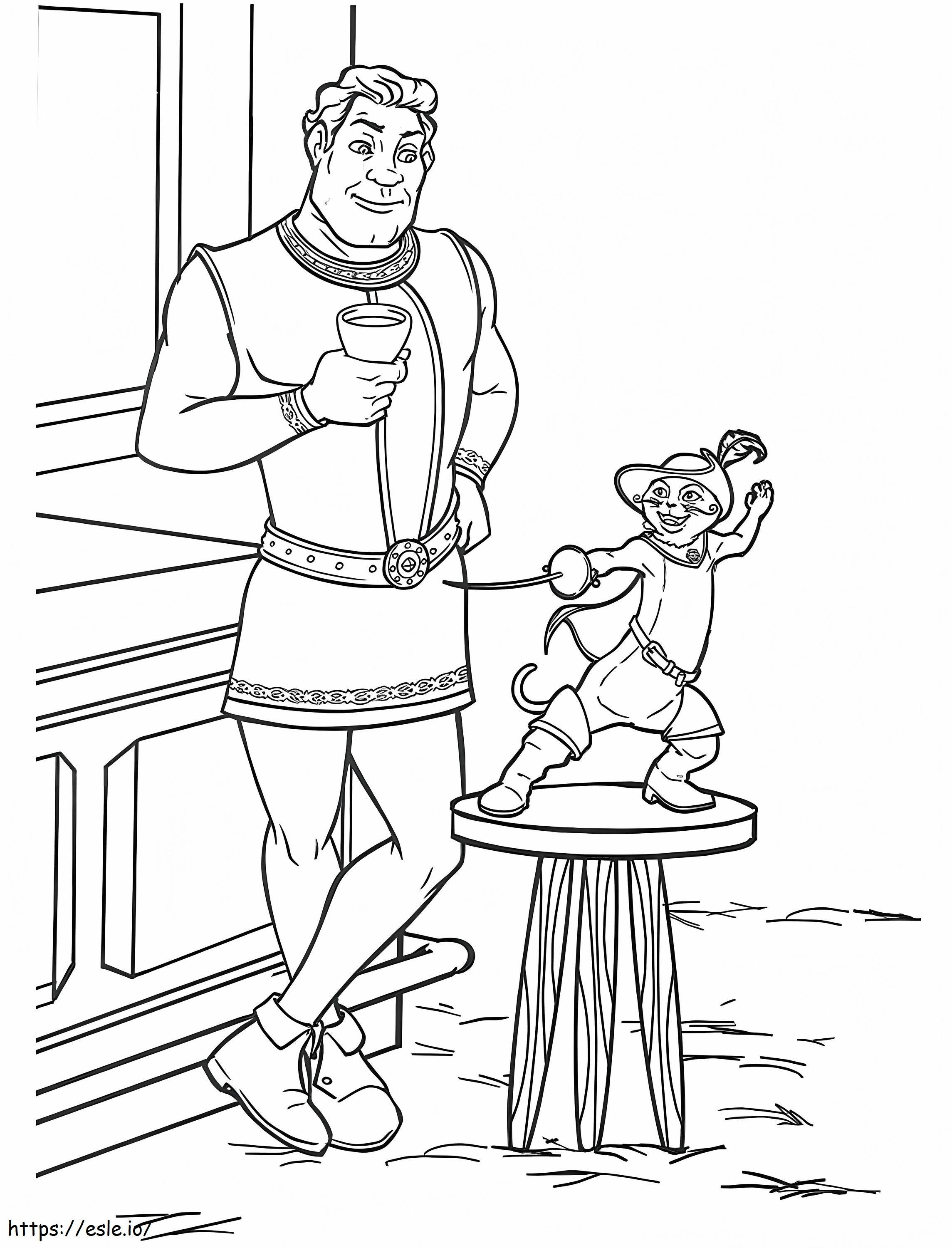 Shrek With Puss In Boots A4 coloring page
