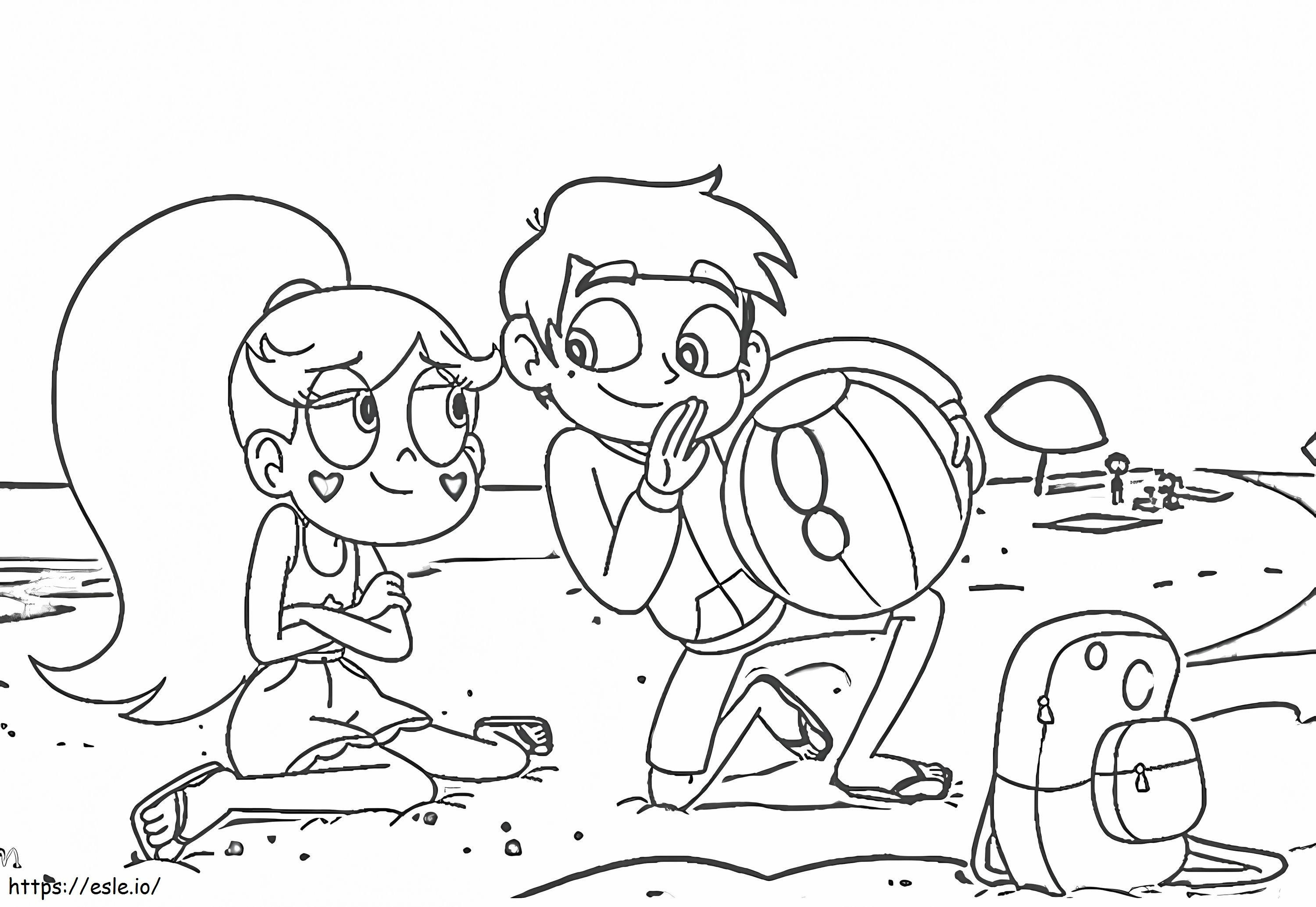 Coloriage Star et Marco sur la plage à imprimer dessin