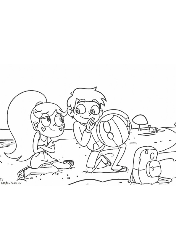 Star And Marco On The Beach coloring page