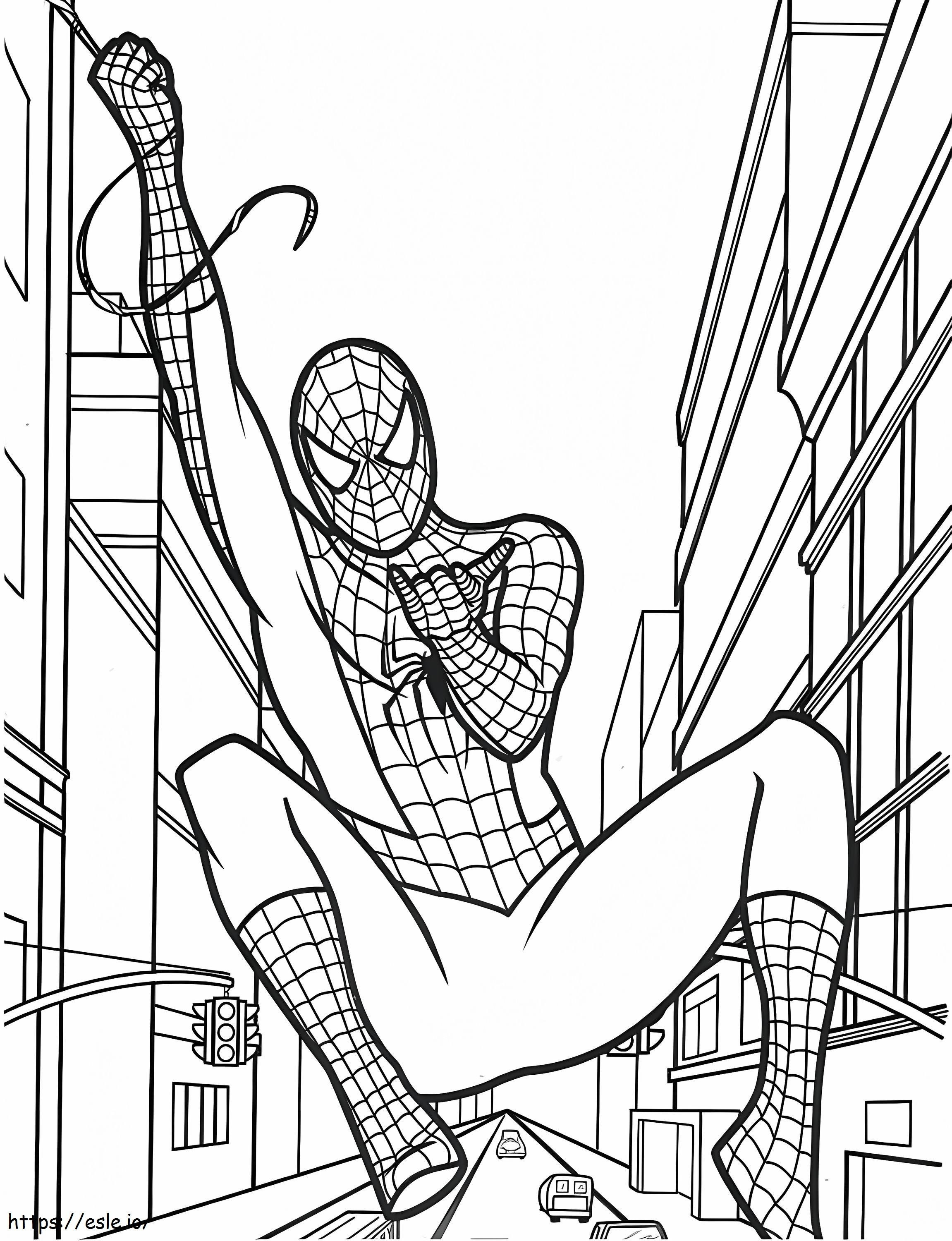  Spiderman Swingend A4 kleurplaat kleurplaat