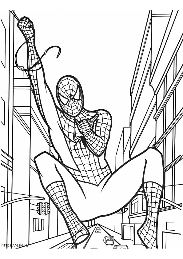 Coloriage  Spiderman se balançant A4 à imprimer dessin