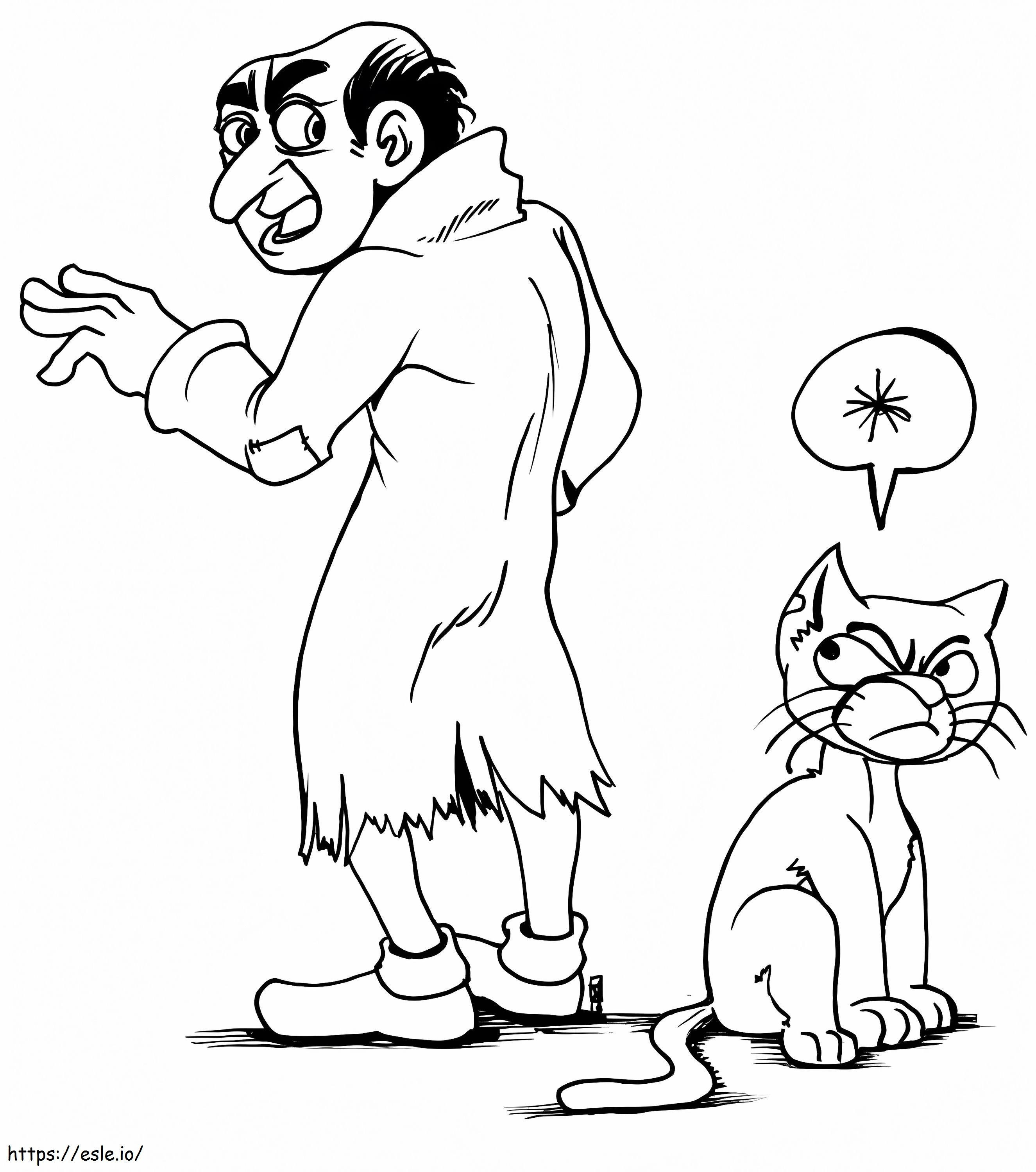 Gargamel e seu gato para colorir