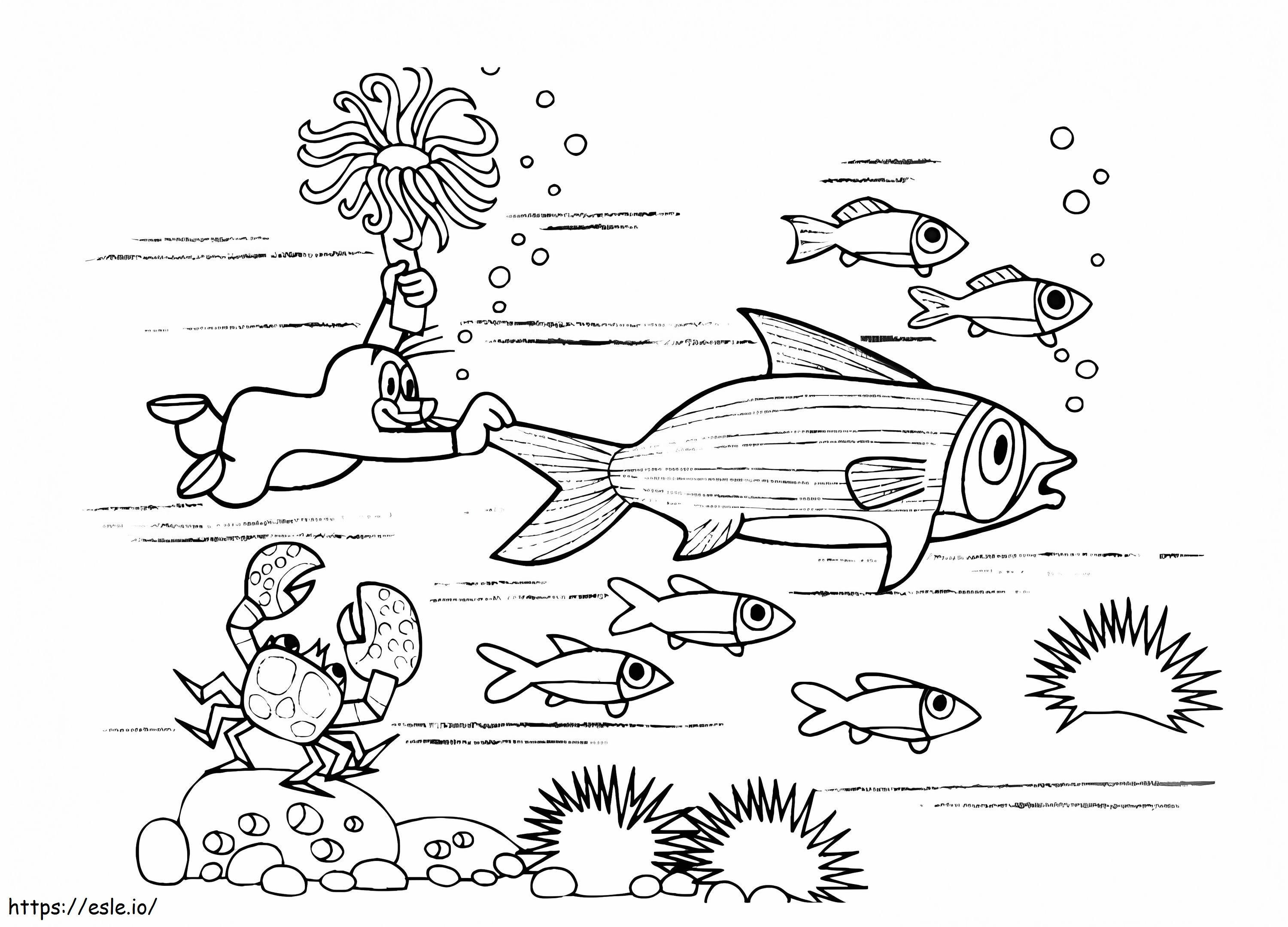 Krtek And Fishes coloring page