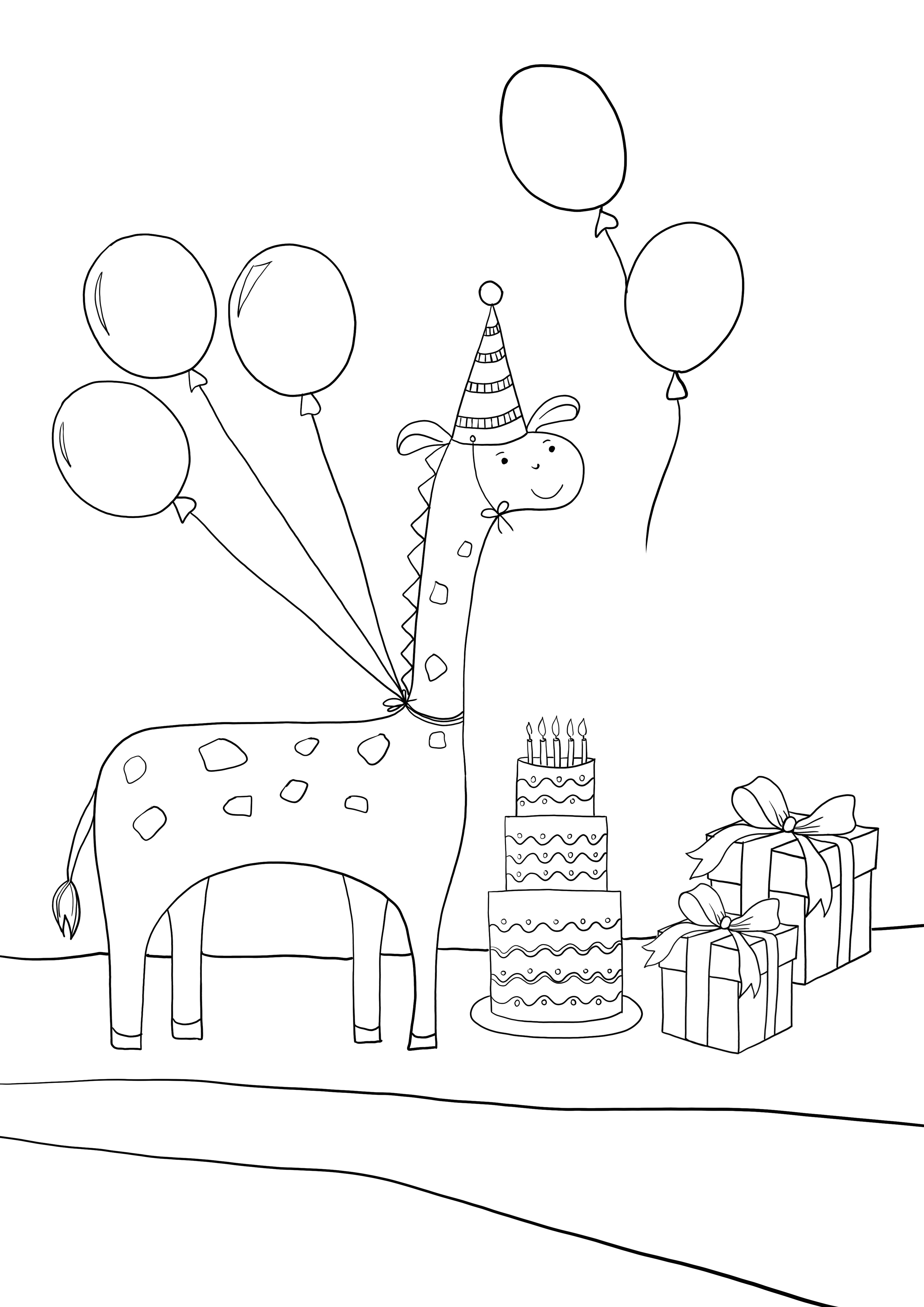 ballonnen-taart-cadeautjes gratis af te drukken en afbeelding in kleur kleurplaat