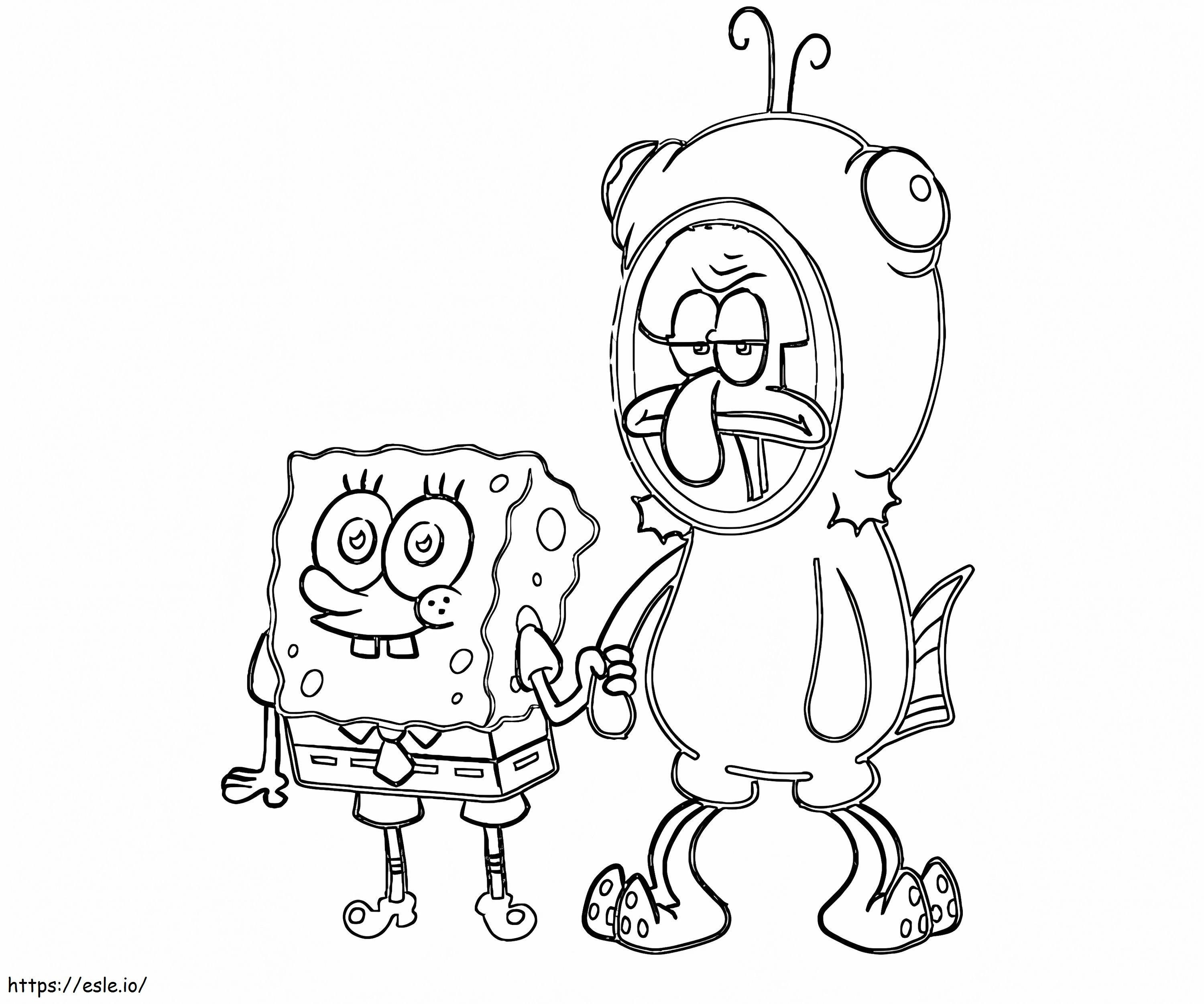 Spongebob Dengan Squidward Gambar Mewarnai