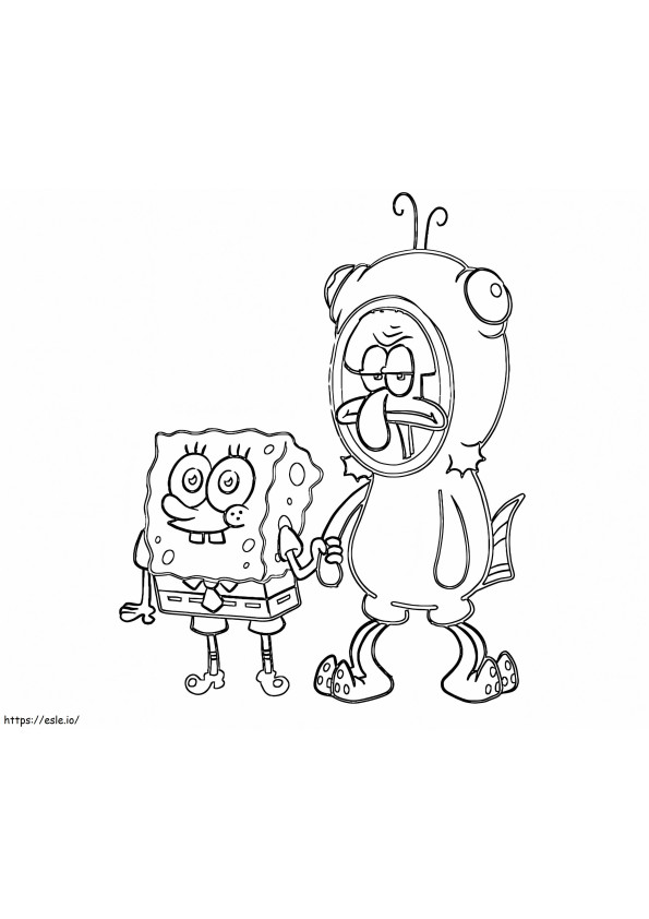 Spongebob con Squiddy da colorare