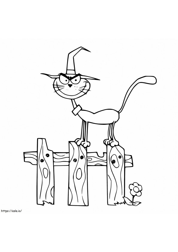 Witch Cat On The Fence coloring page