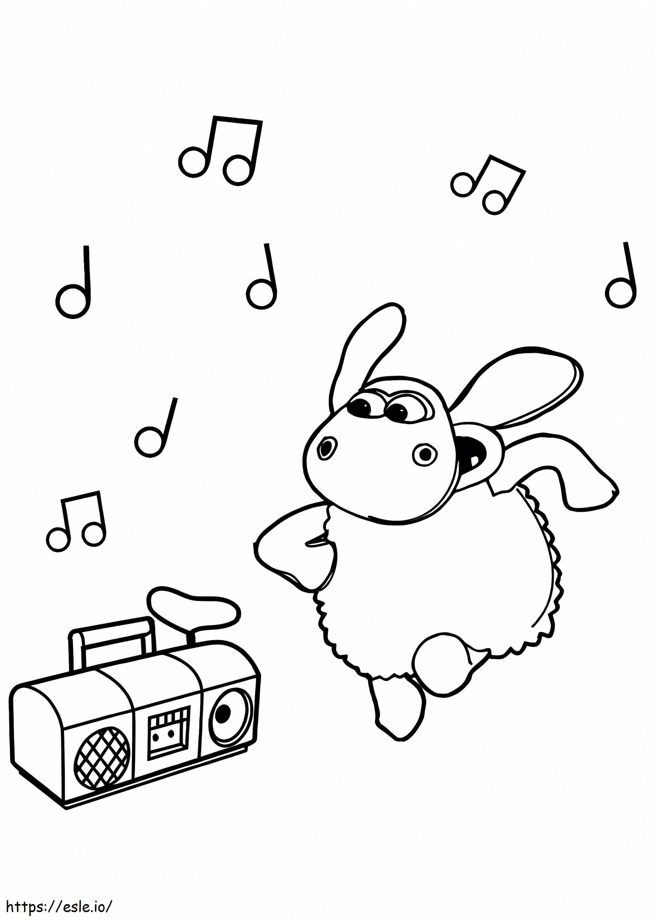 Timmy dança enquanto ouve música no rádio para colorir