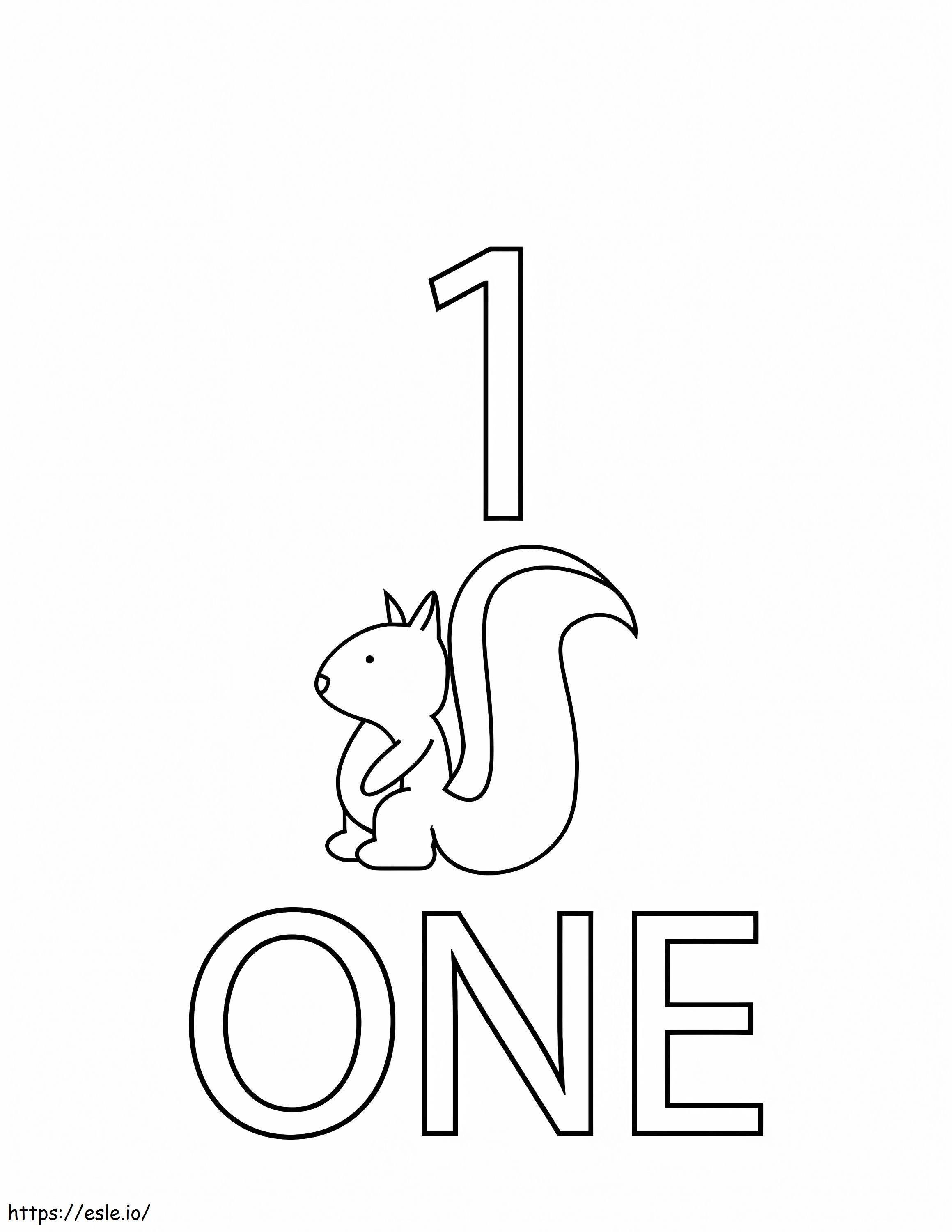 Coloriage Écureuil assis et numéro 1 à imprimer dessin