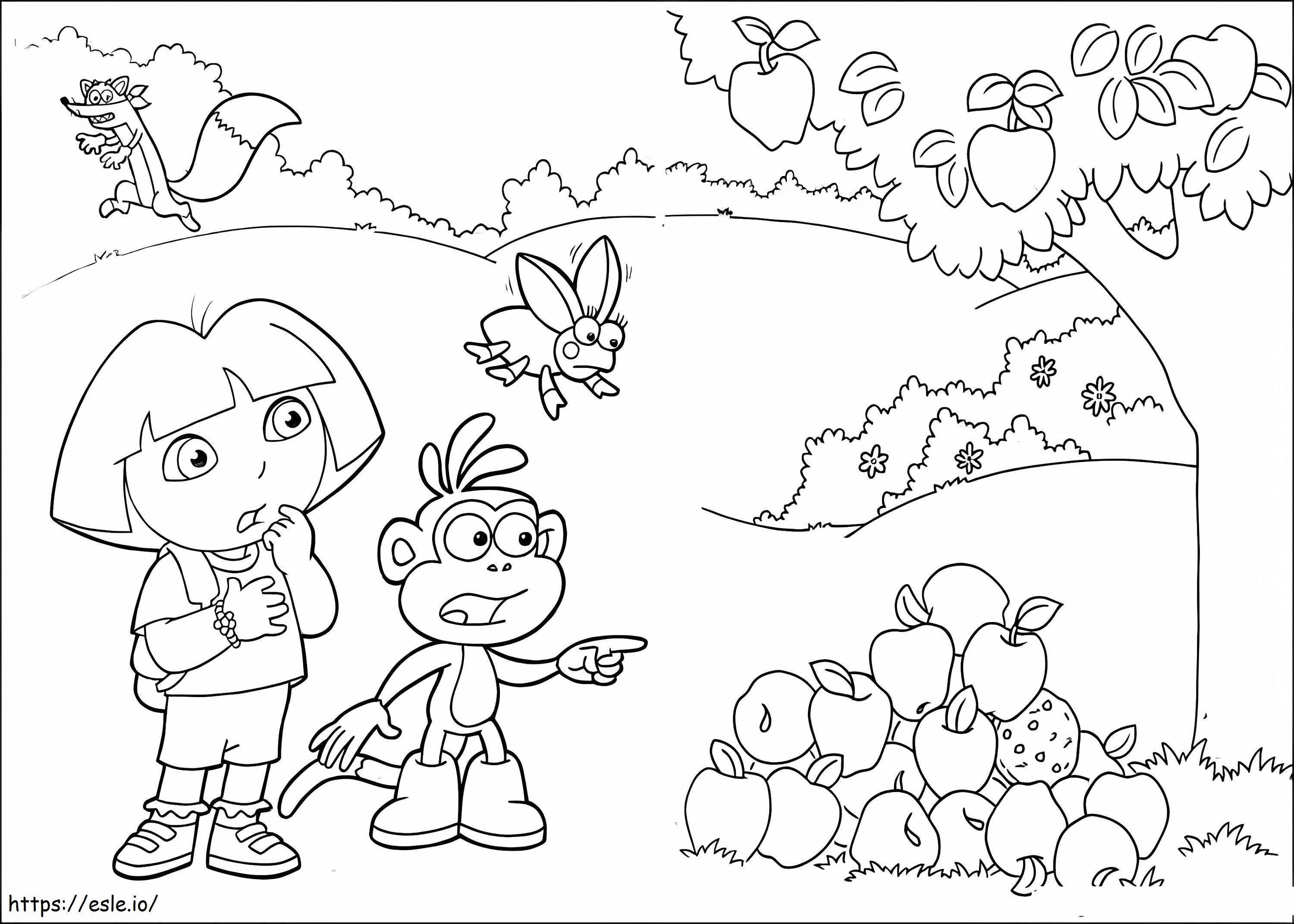 Coloriage Dora et les pommes à imprimer dessin