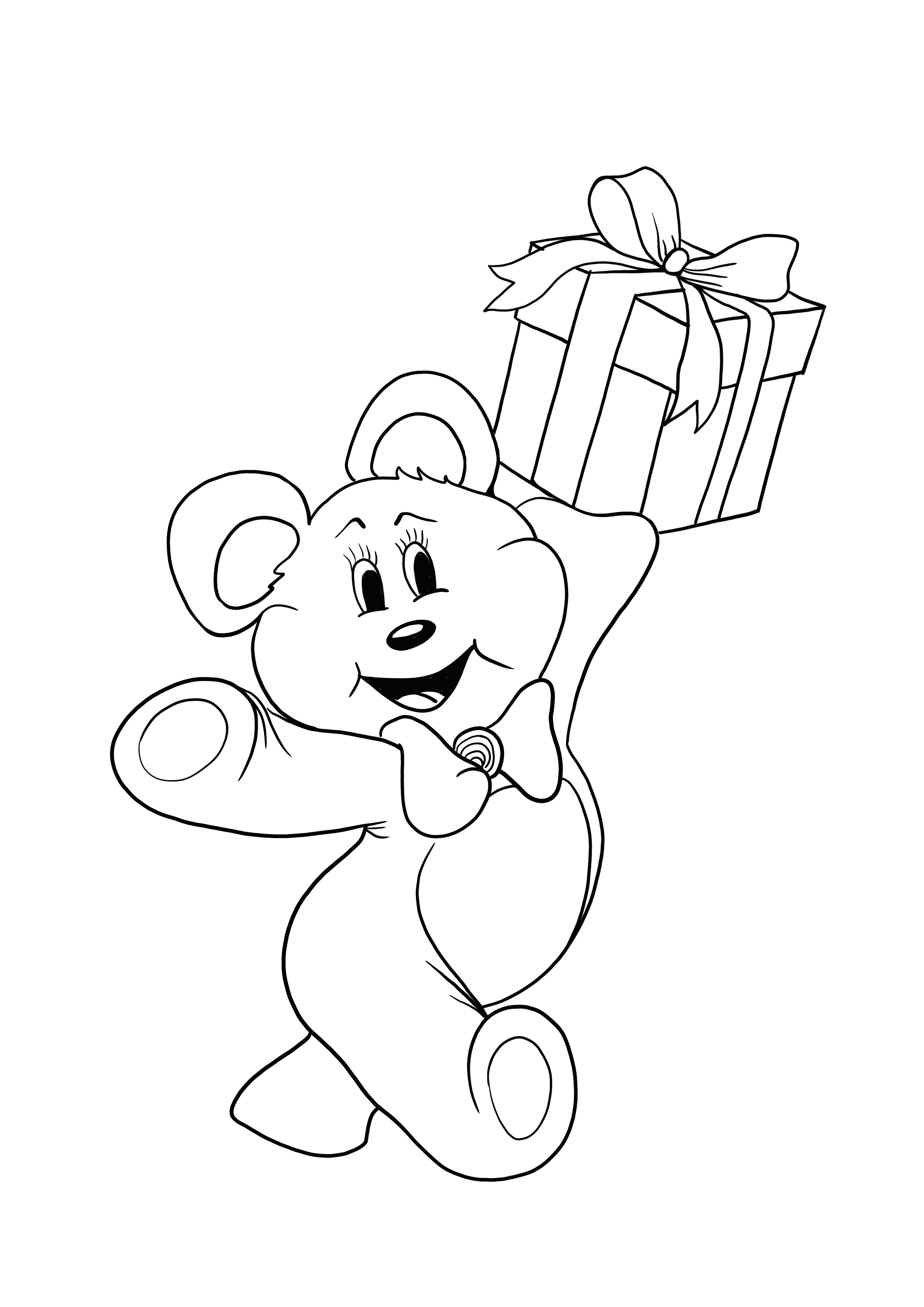 Teddy mit Geschenk zum Ausmalen kostenlos ausdrucken
