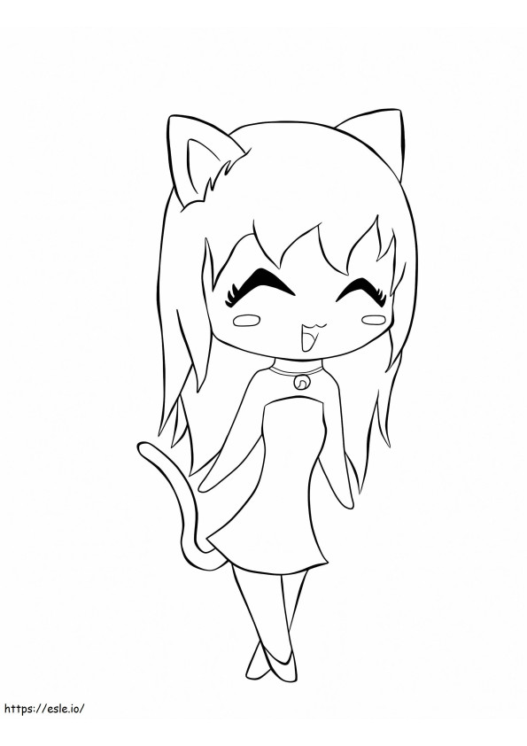 Dziewczyna Kot Kawaii kolorowanka