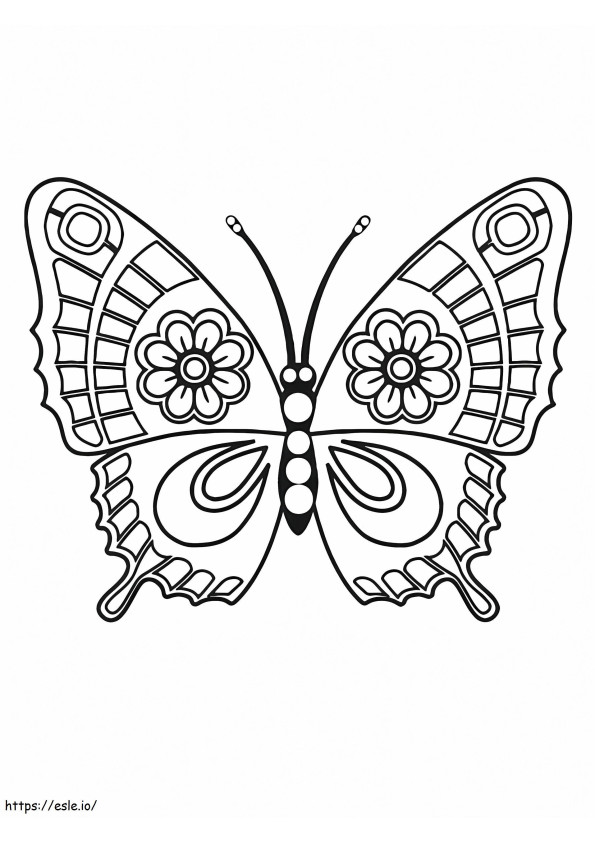 蝶とフラワープリント ぬりえ - 塗り絵