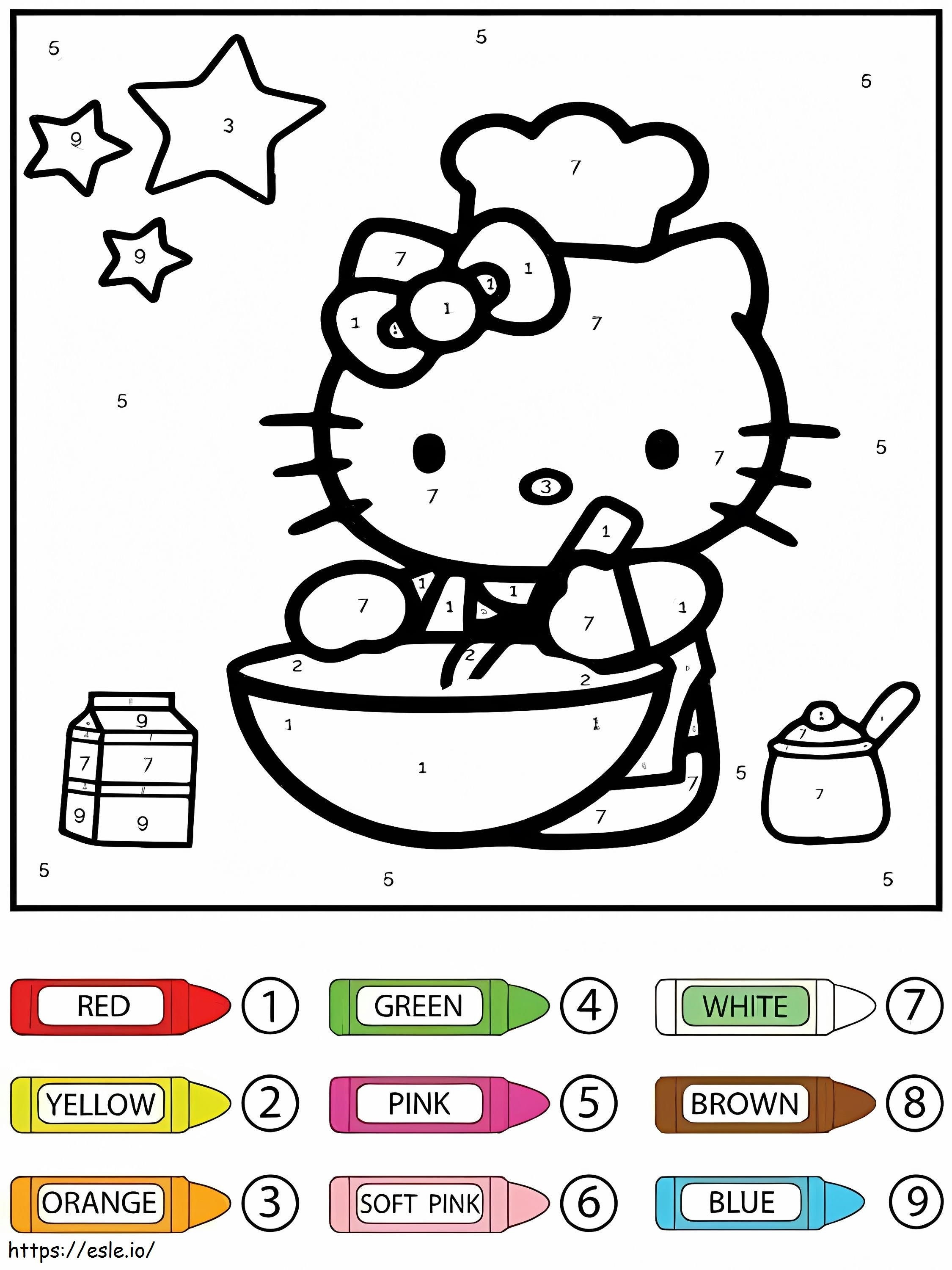 Coloriage Hello Kitty cuisson couleur par numéro à imprimer dessin