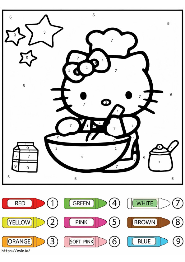 Hello Kitty leivonta värin mukaan värityskuva