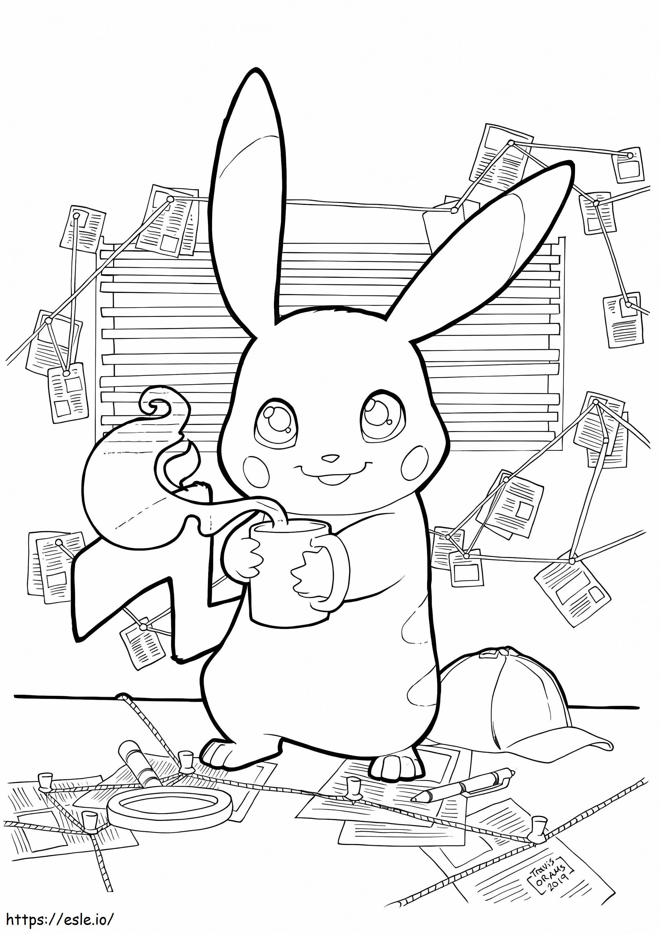 Pikachu With Coffee coloring page
