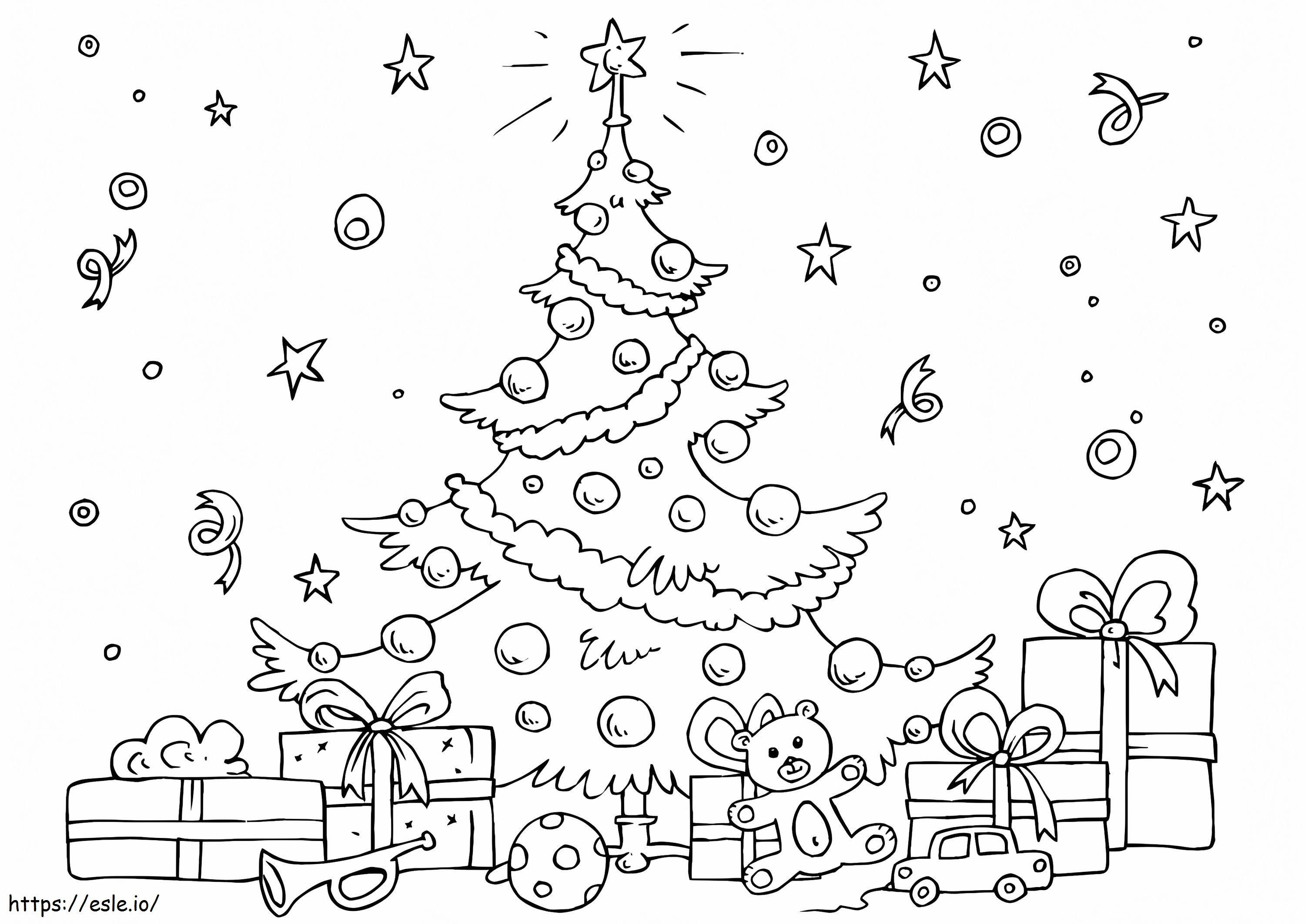 Weihnachtsbaum mit Geschenkboxen und Spielzeug ausmalbilder