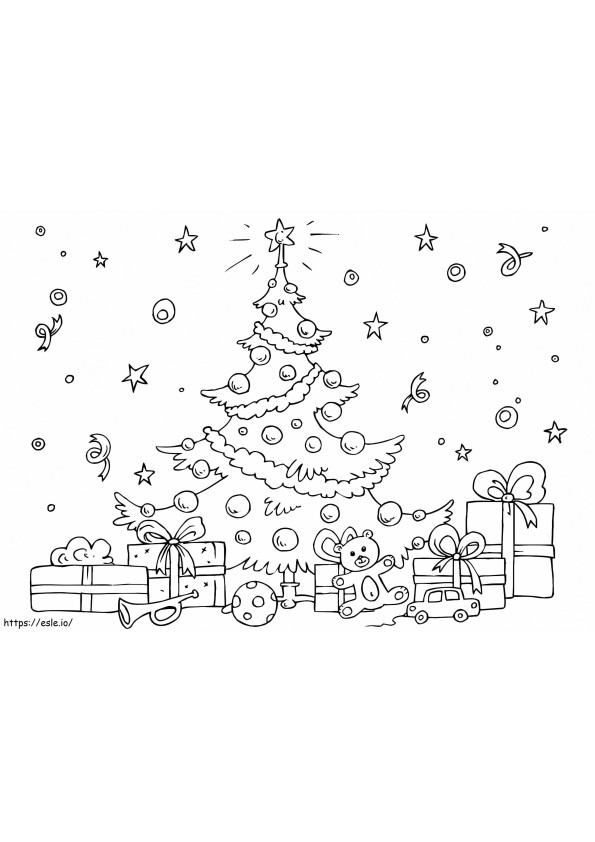 Pohon Natal Dengan Kotak Hadiah Dan Mainan Gambar Mewarnai