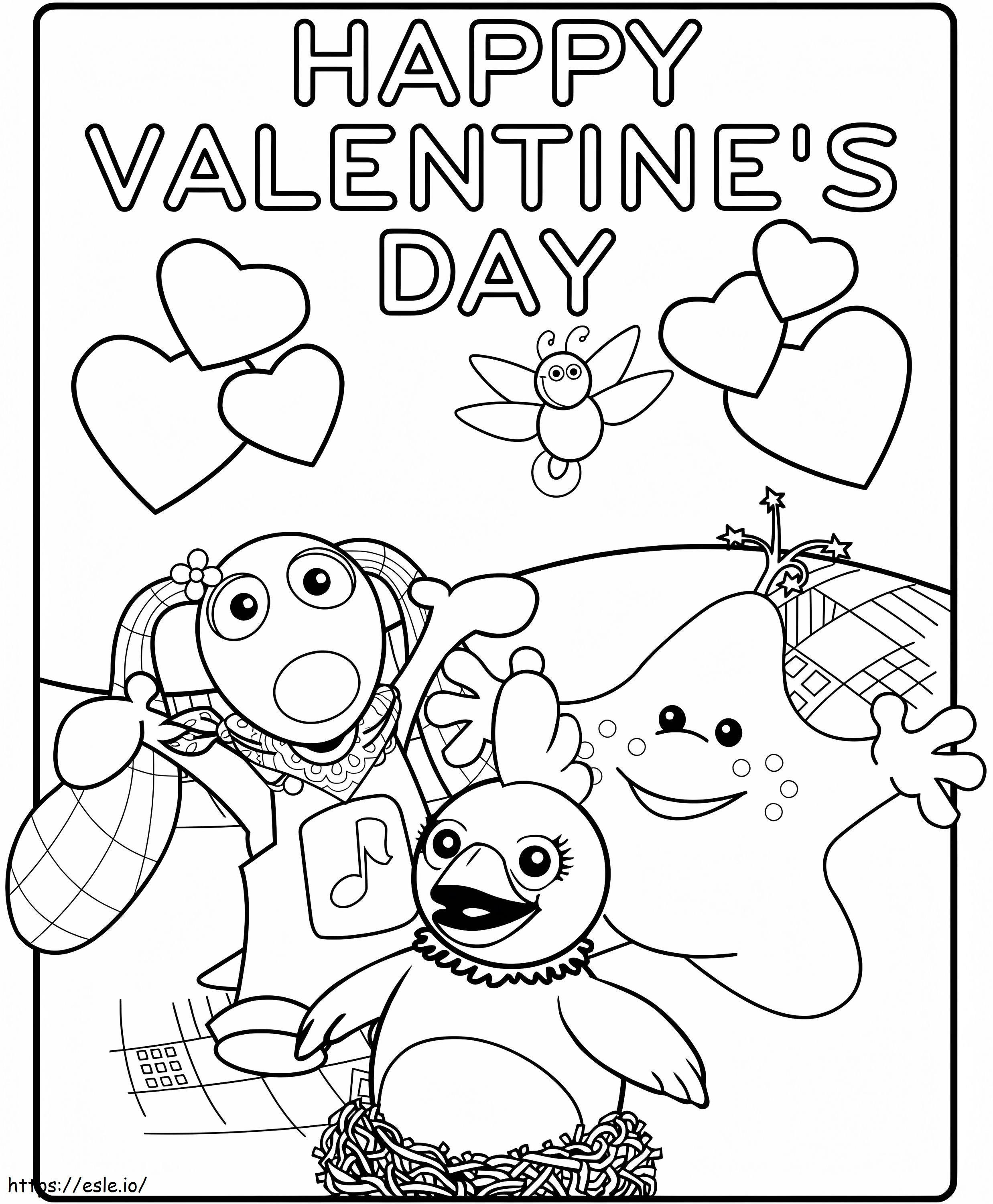 Tarjeta de San Valentín de dibujos animados para colorear