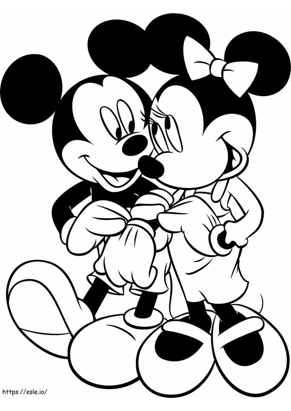 Coloriage Mickey et Minnie Mouse Valentin à imprimer dessin