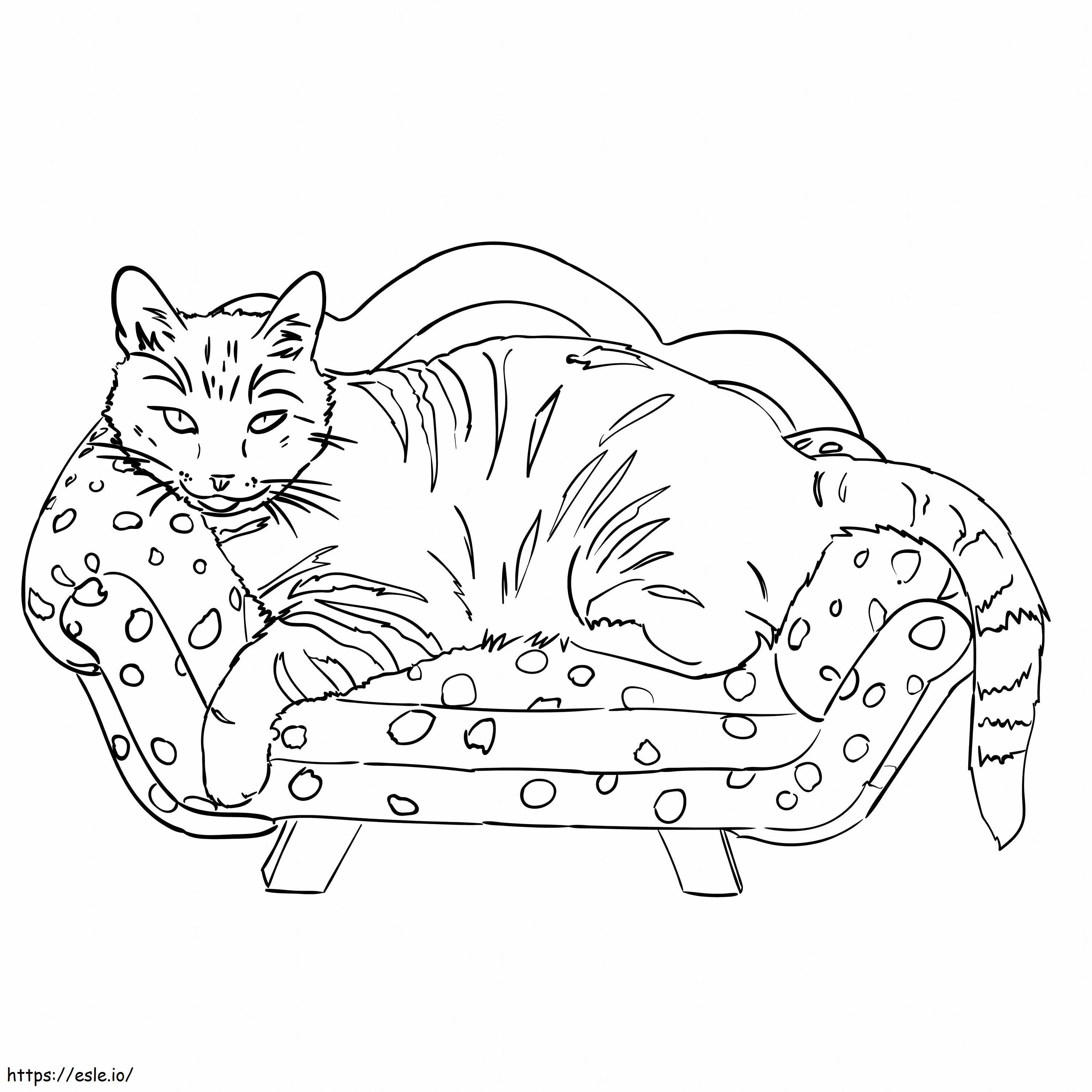 Kissa makaa tuolilla värityskuva