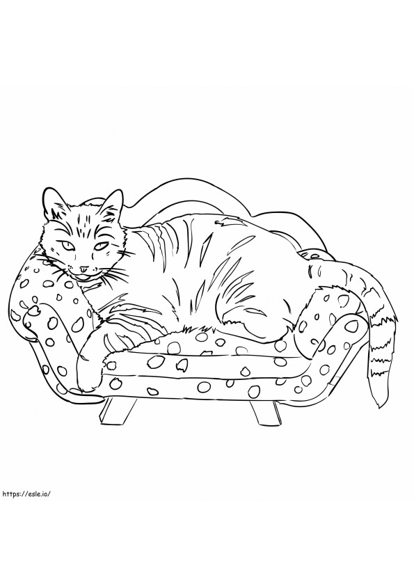 Kissa makaa tuolilla värityskuva