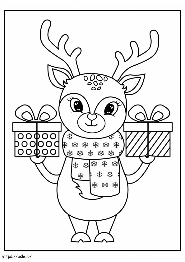 Reindeer With Two Gift Boxes coloring page