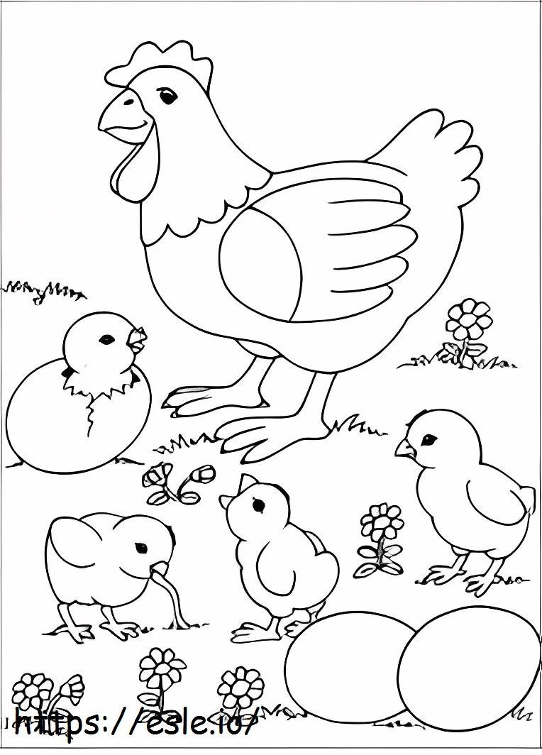 Coloriage Quatre petits poussins et poule à imprimer dessin