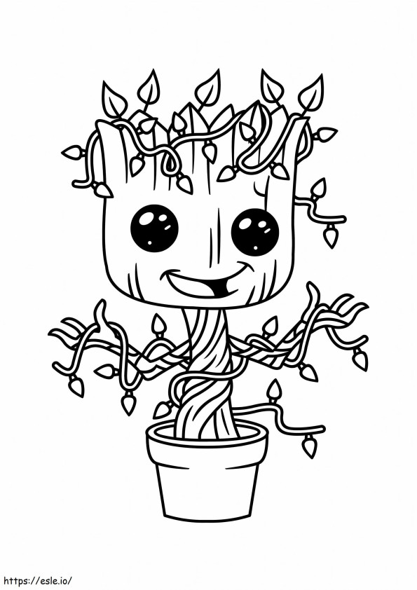 Coloriage Petit drôle de Groot dans un vase à imprimer dessin