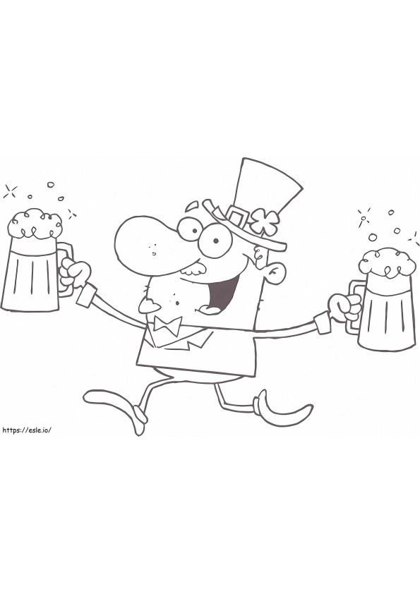 Leprechaun With Beer Mugs coloring page