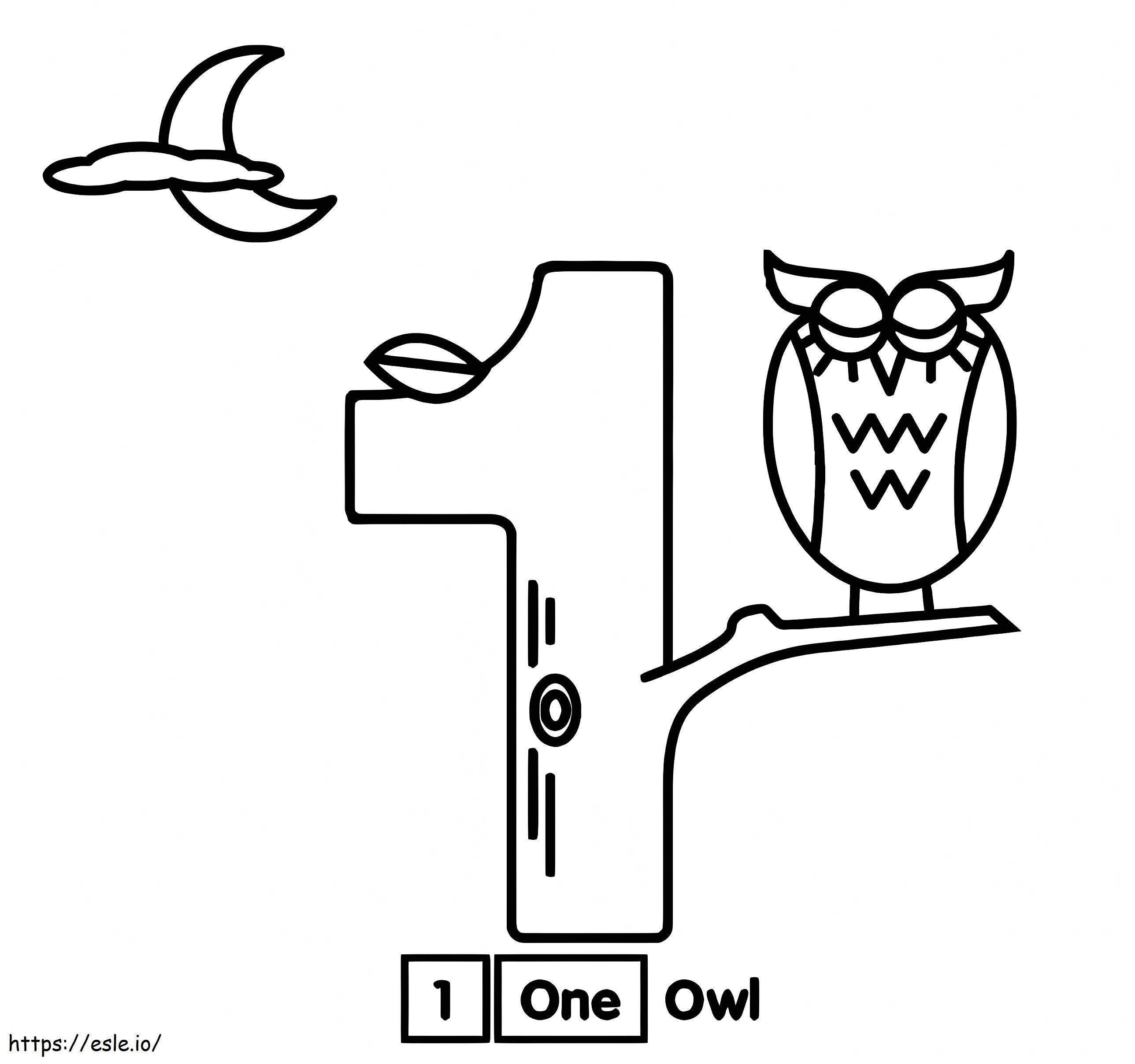 Number 1 And Owl coloring page