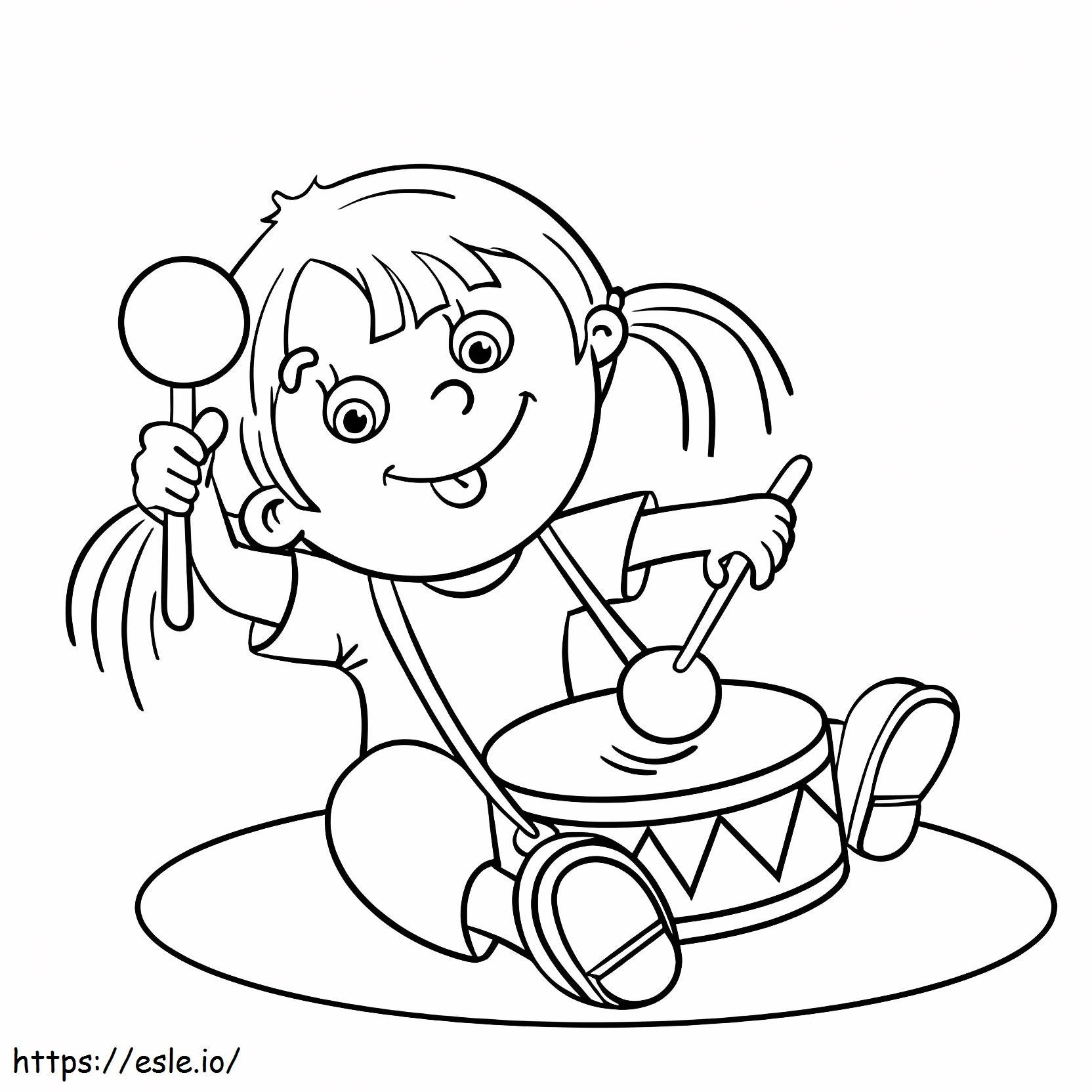 Coloriage Fille jouant du tambour à imprimer dessin