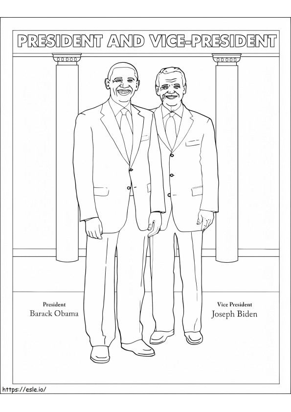 バラク・オバマ大統領とジョー・バイデン副大統領 ぬりえ - 塗り絵
