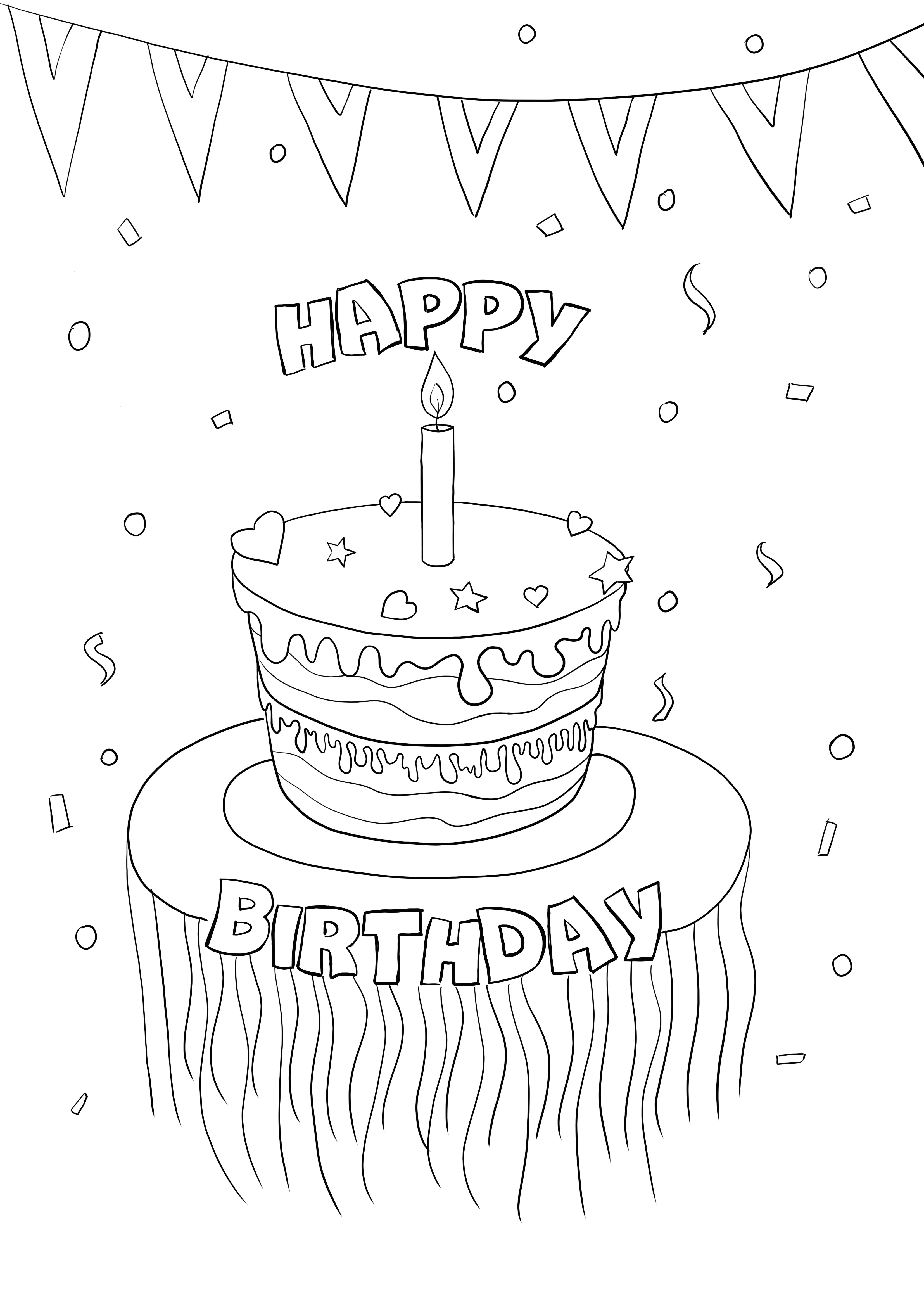 torta di buon compleanno da colorare e stampare gratis