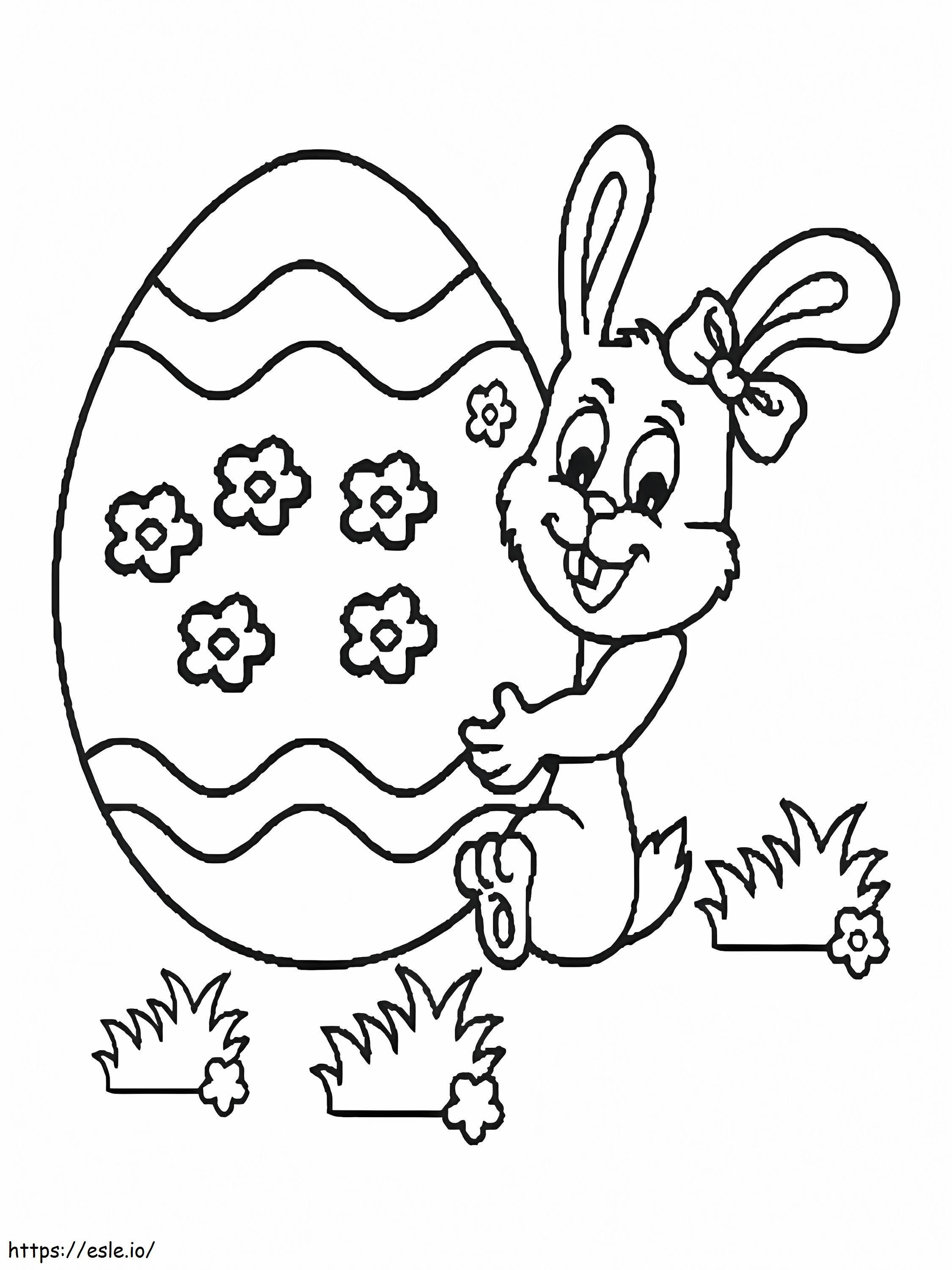 Conejo de Pascua sonriente y huevo enorme para colorear