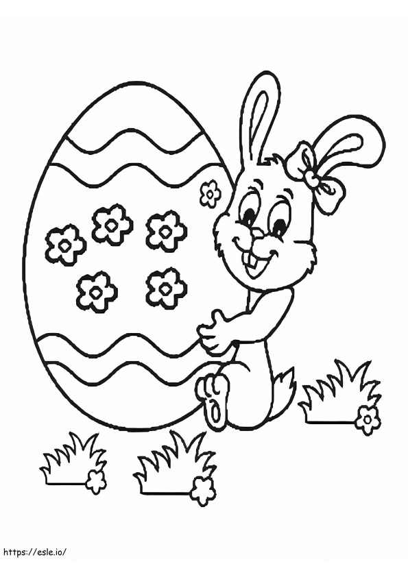 Coloriage Lapin de Pâques souriant et oeuf énorme à imprimer dessin