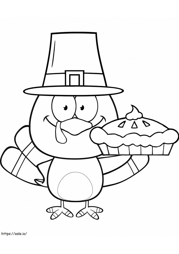 Cute Pilgrim Turkey Holding A Pie coloring page