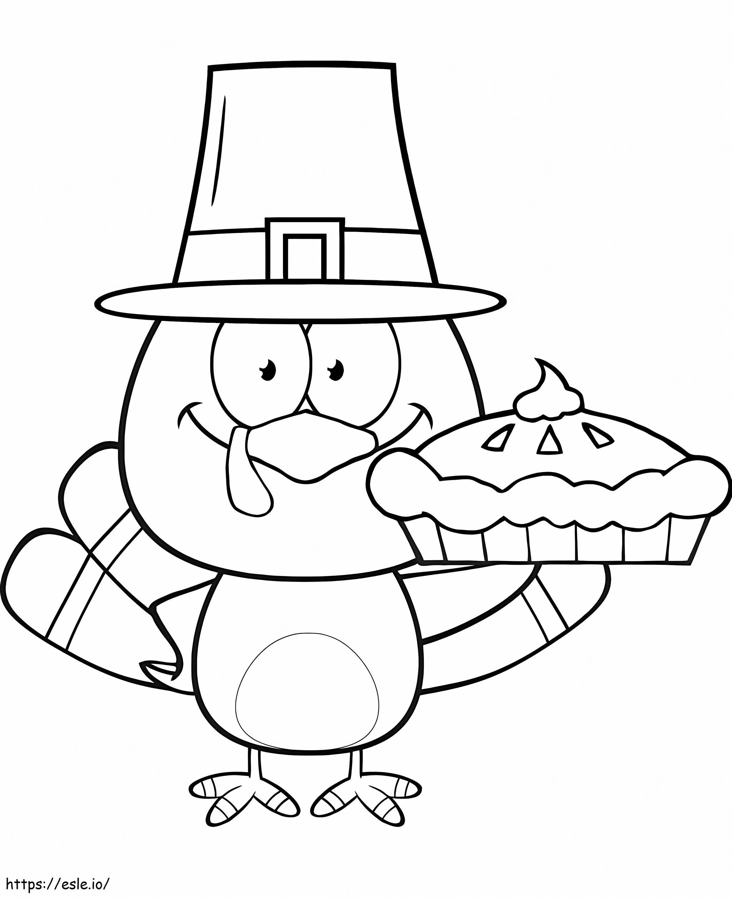 Cute Pilgrim Turkey Holding A Pie - Free Printable Coloring Page for Kids